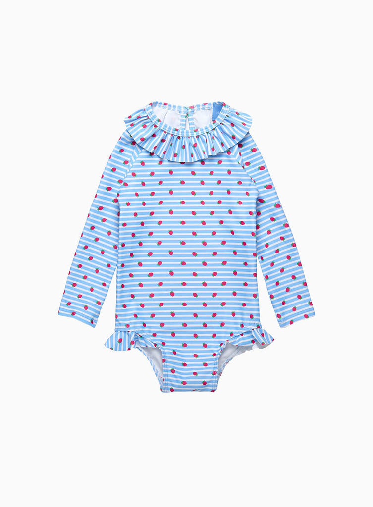 Baby Swimsuit in Blue Strawberry Stripe