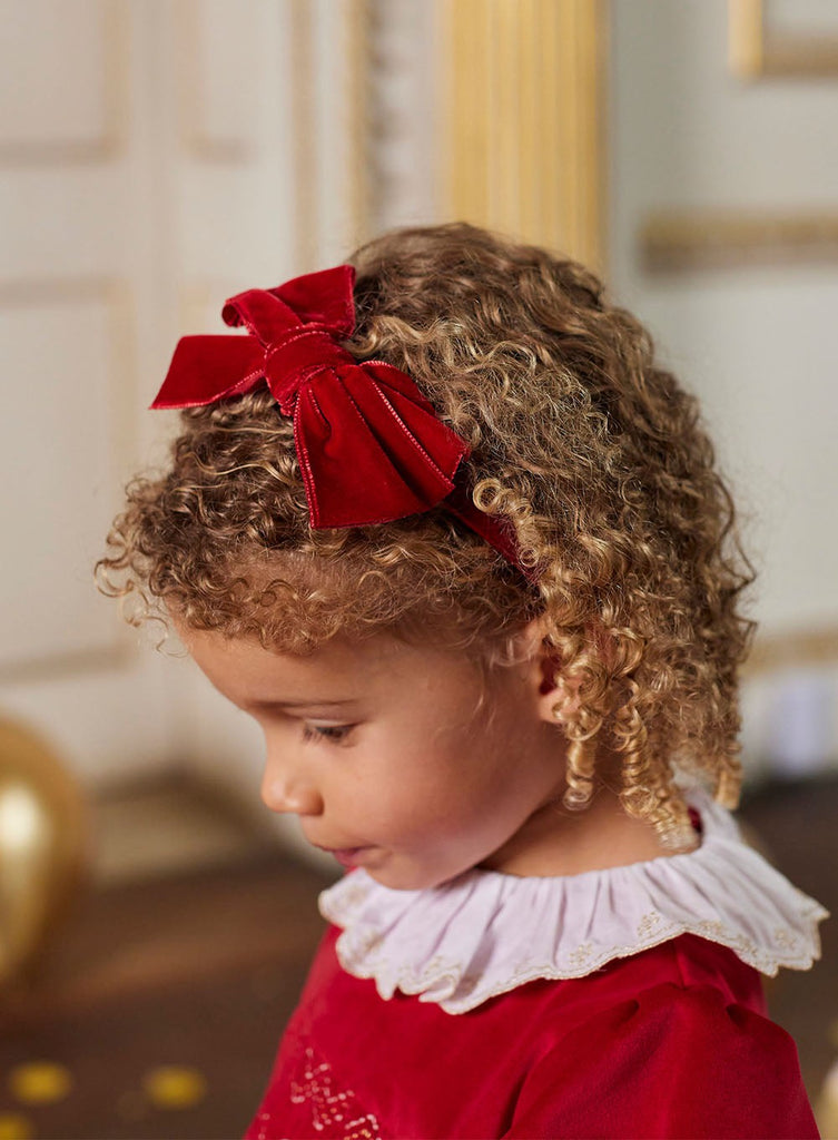 Lily Rose - Velvet Bow Hair Bobble in Red - Trotters London