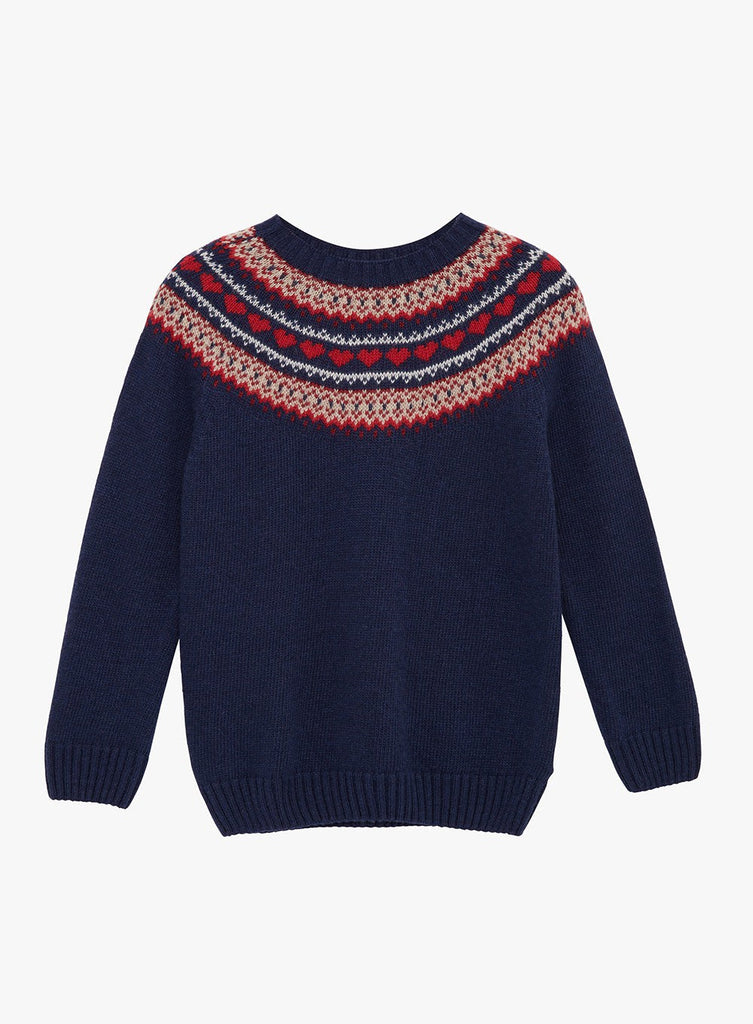 Confiture Girls' Natasha Fair Isle Jumper in Navy Trotters London