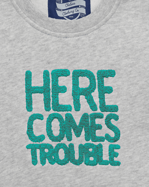 Chelsea Clothing Company Sweatshirt Baby Here Comes Trouble Sweatshirt in Grey/Green