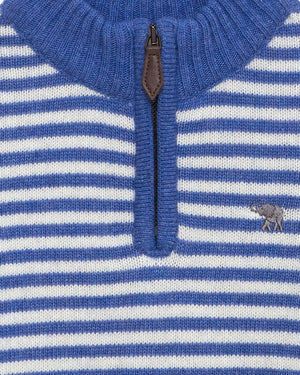 Chelsea Clothing Company Jumper Calum Half-Zip in Sky Blue Stripe