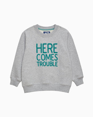 Chelsea Clothing Company Sweatshirt Here Comes Trouble Sweatshirt in Grey/Green