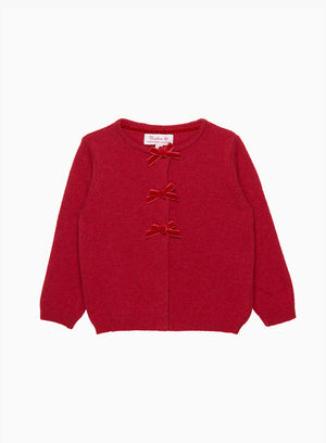 Baby Velvet Bow Cardigan in Crimson