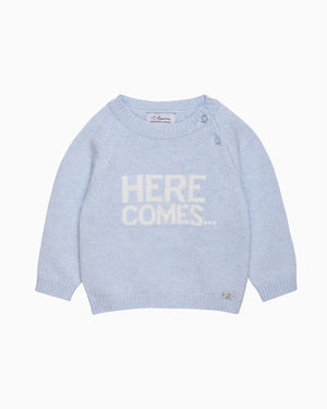 Lapinou Cardigan Baby Here Comes Trouble Jumper in Pale Blue