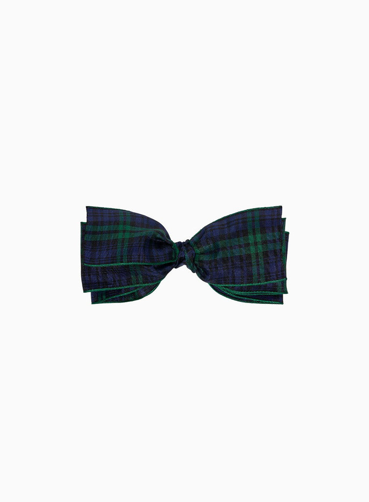 Lily Rose Clip Ribbon Bow Hair Clip in Navy/Green Tartan