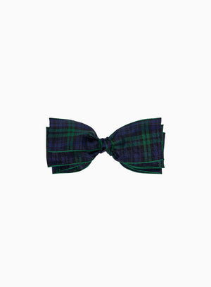 Lily Rose Clip Ribbon Bow Hair Clip in Navy/Green Tartan