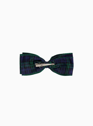 Lily Rose Clip Ribbon Bow Hair Clip in Navy/Green Tartan