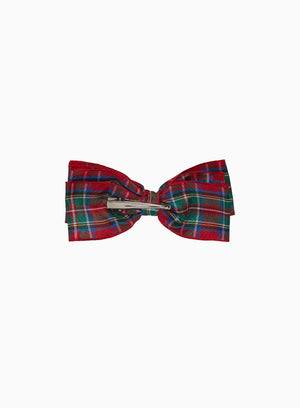 Lily Rose Clip Ribbon Bow Hair Clip in Red Tartan