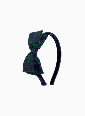 Lily Rose Alice Bands Big Ribbon Bow Band in Navy/Green Tartan