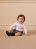 Trotters Heritage Set The Rupert Smocked Set in White/Blue Herringbone