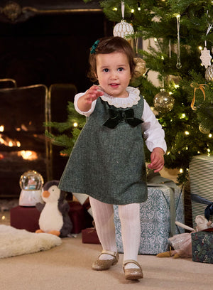 Confiture Dress Baby Georgina Bow Dress in Green Herringbone