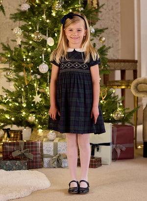 Confiture Dress Charlotte Smocked Dress in Navy Tartan