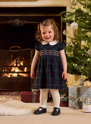 Confiture Dress Little Charlotte Smocked Dress in Navy Tartan