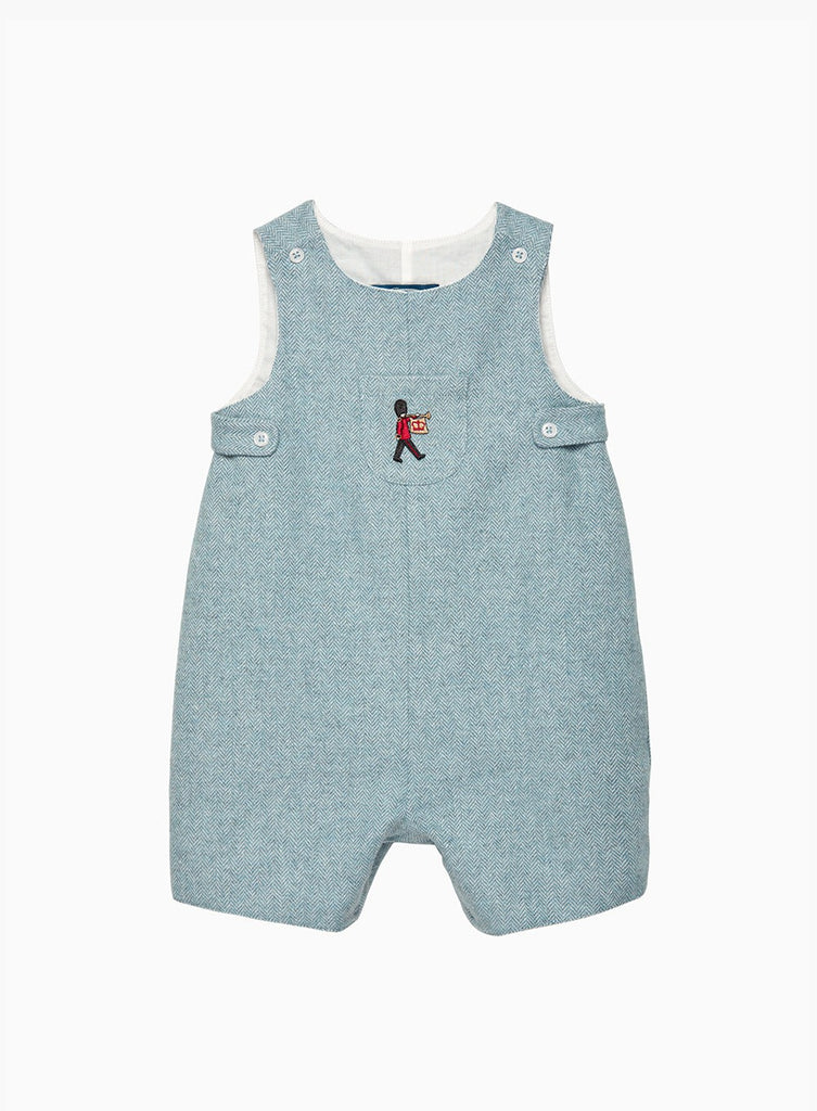 Chelsea Clothing Company Bib Shorts Baby Archie Romper in Pale Blue Herringbone