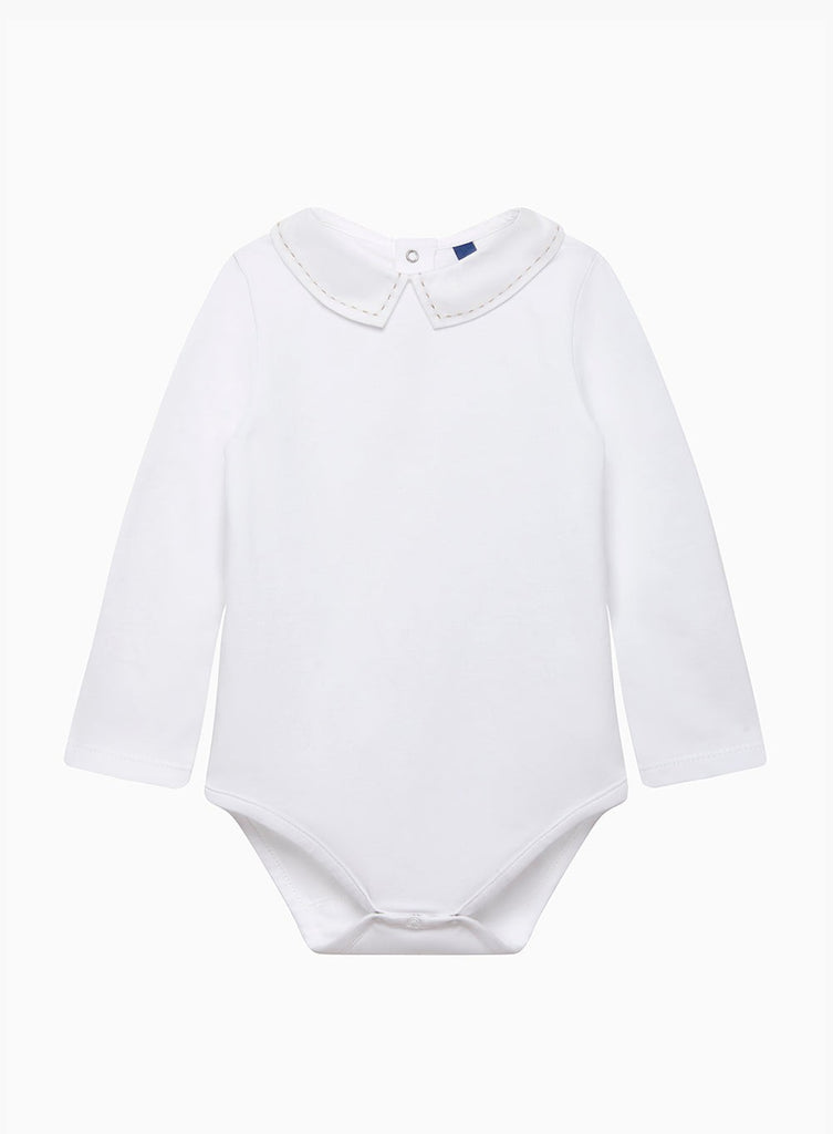 Chelsea Clothing Company Body Baby Long Sleeved Monty Stitched Body in White/Oatmeal