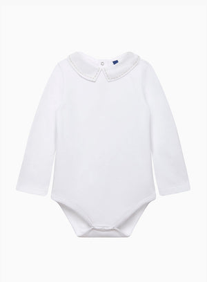 Chelsea Clothing Company Body Baby Long Sleeved Monty Stitched Body in White/Oatmeal