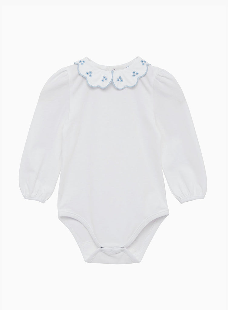 Confiture Body Baby Long Sleeved Petal Floral Body in White/Blue