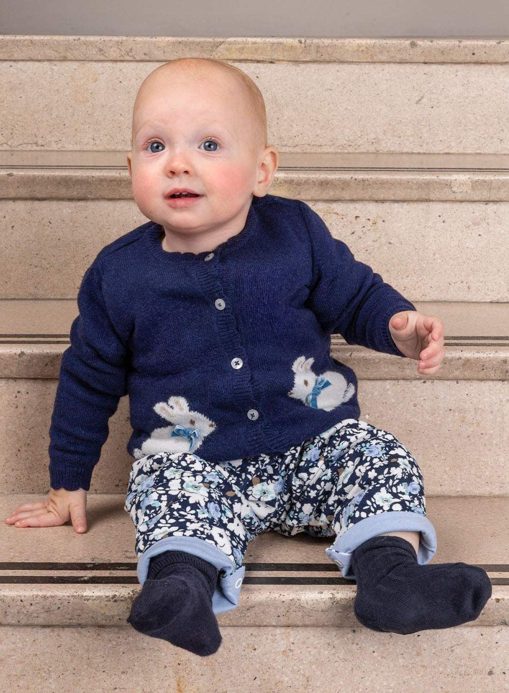 Baby Bunny Cardigan in Navy Trotters London