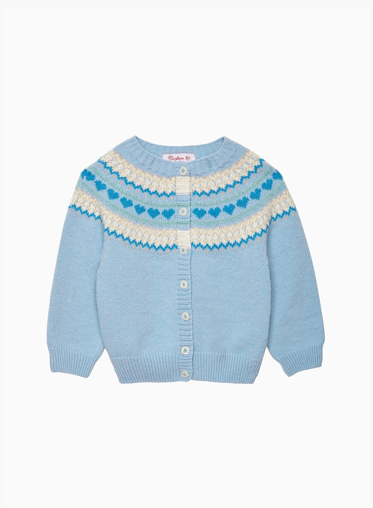 Confiture Cardigan Baby Natasha Fair Isle Cardigan in Pale Blue