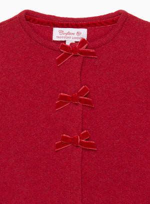 Confiture Cardigan Baby Velvet Bow Cardigan in Crimson