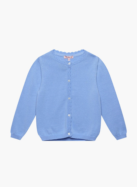 Confiture Girls' Heart Button Cardigan in Cornflower | Trotters London