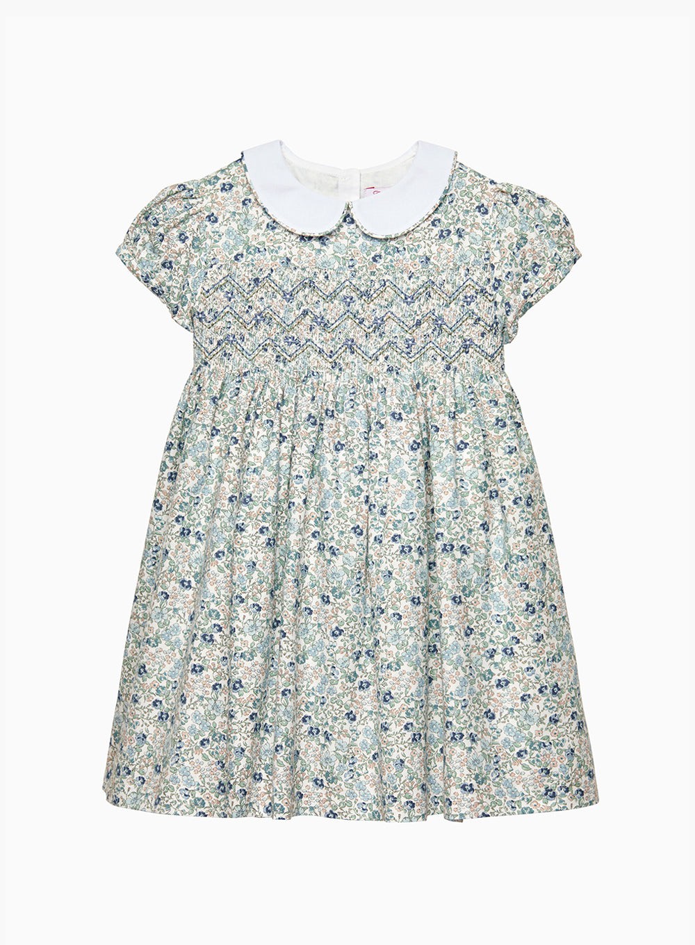 Girls Arabella Smocked Dress in Blue Floral | Trotters London