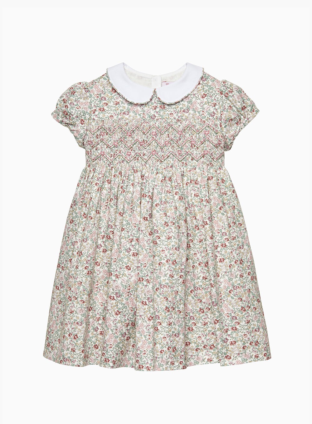 Girls Arabella Smocked Dress in Pink Floral | Trotters London