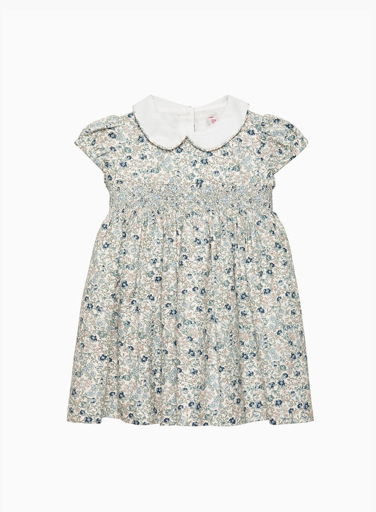 Baby Arabella Smocked Dress in Blue Floral | Trotters London