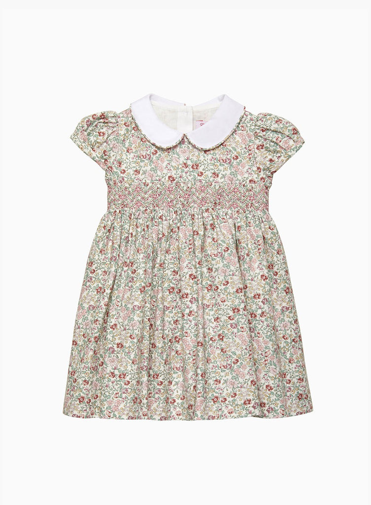 Baby Arabella Smocked Dress in Pink Floral | Trotters London