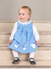 Confiture Dress Baby Duck Smocked Pinafore in Blue Cord