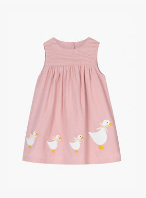 Confiture Dress Baby Duck Smocked Pinafore in Pink Cord