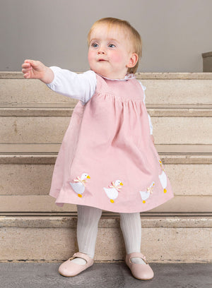 Confiture Dress Baby Duck Smocked Pinafore in Pink Cord