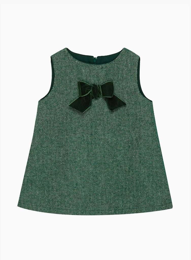 Confiture Dress Baby Georgina Bow Dress in Green Herringbone