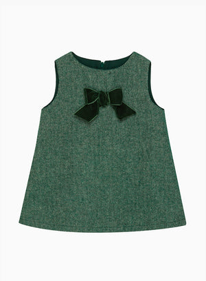 Confiture Dress Baby Georgina Bow Dress in Green Herringbone