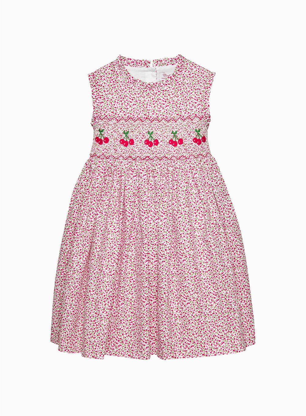 Girls Cherry Smockedl Dress Red Floral Trotters London