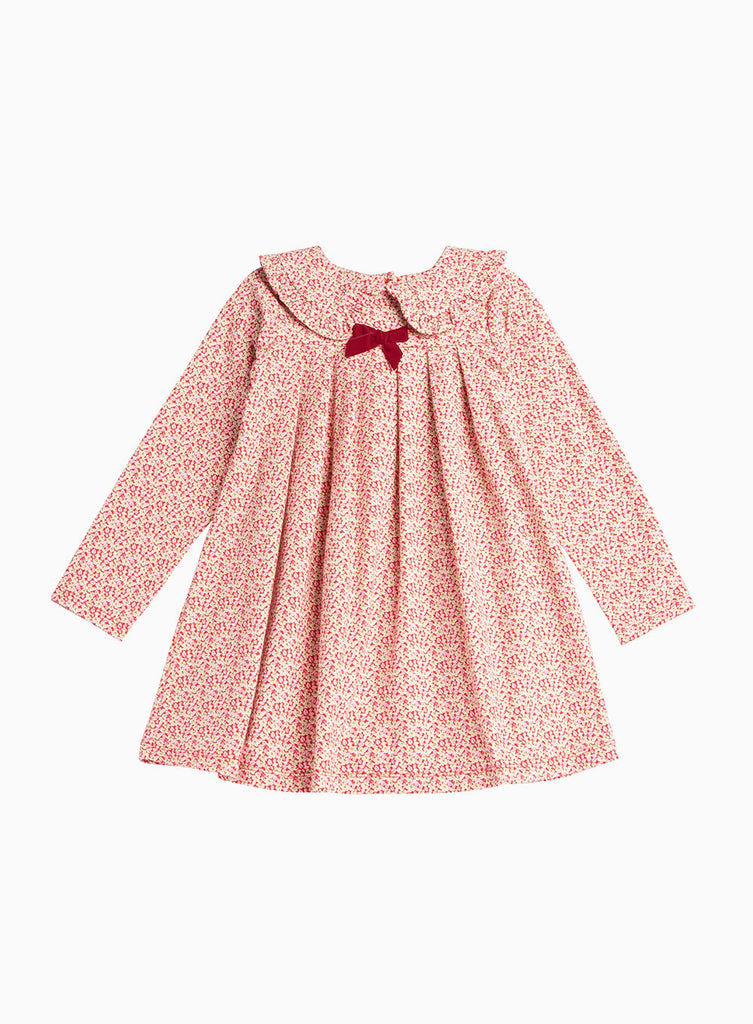 Girls Layla Pretty Collar Dress in Red Pink Floral | Trotters London