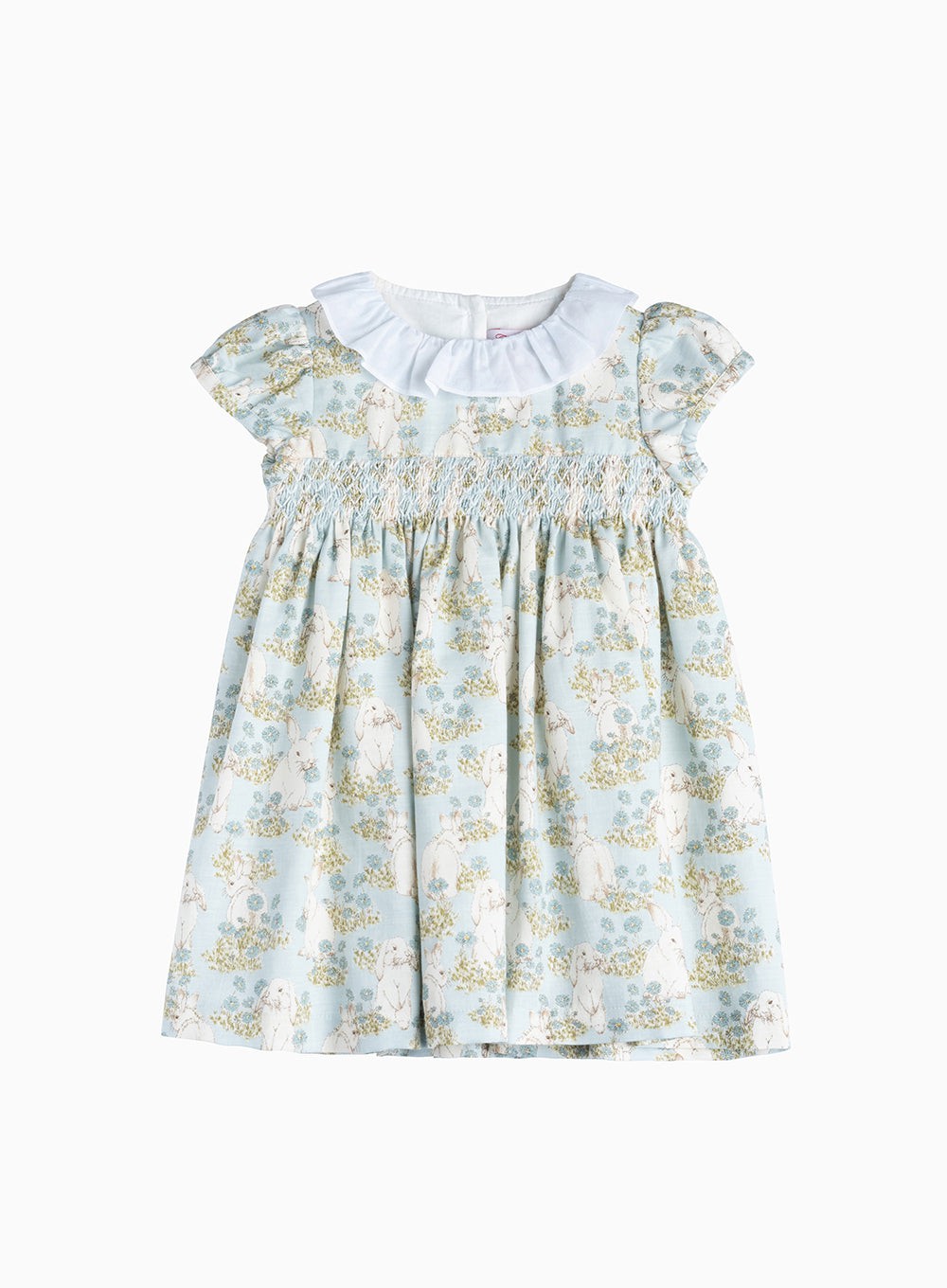 Baby Girls Fluffy Bunny Willow Smocked Dress in Blue Bunny | Trotters