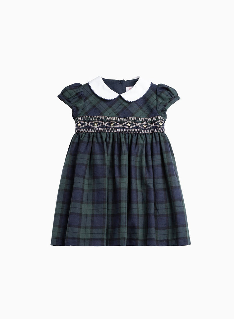 Confiture Dress Little Charlotte Smocked Dress in Navy Tartan