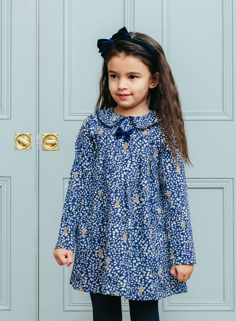 Confiture Girls' Woodland Bunny Jersey Dress in Navy | Trotters