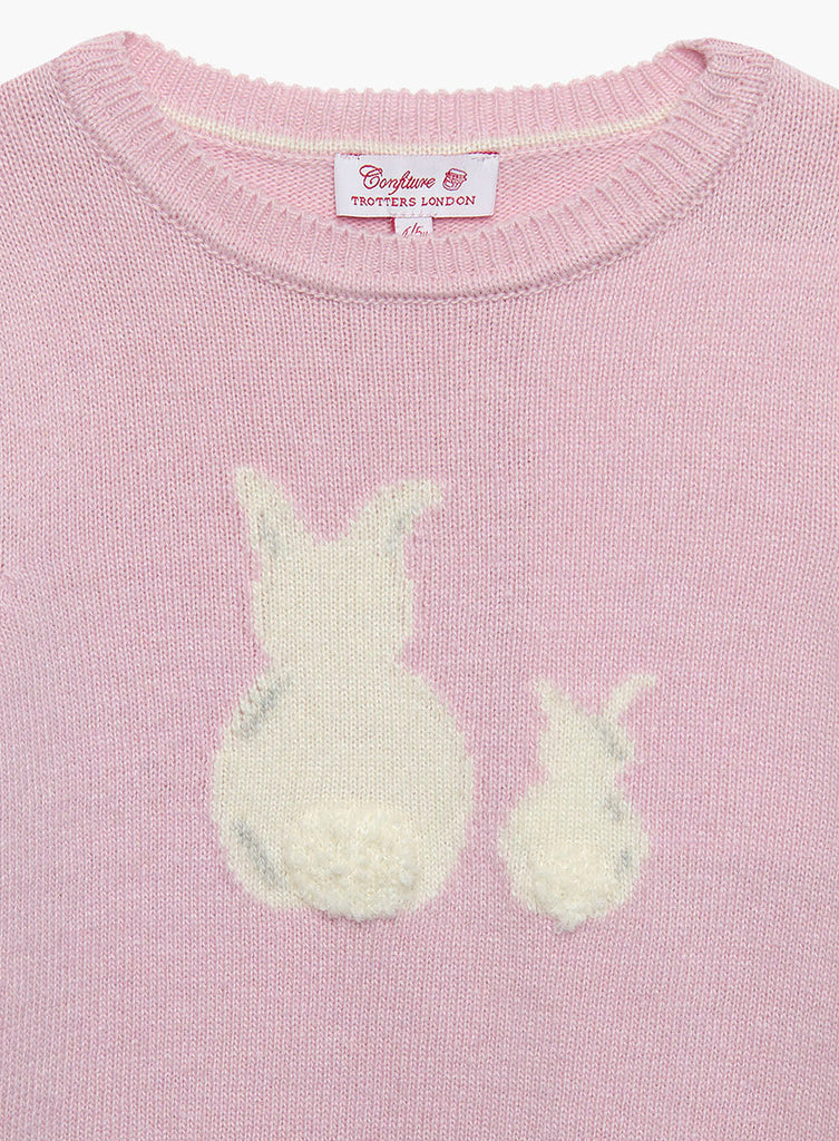 Confiture Girls' Bella Bunny Jumper in Pale Pink | Trotters London
