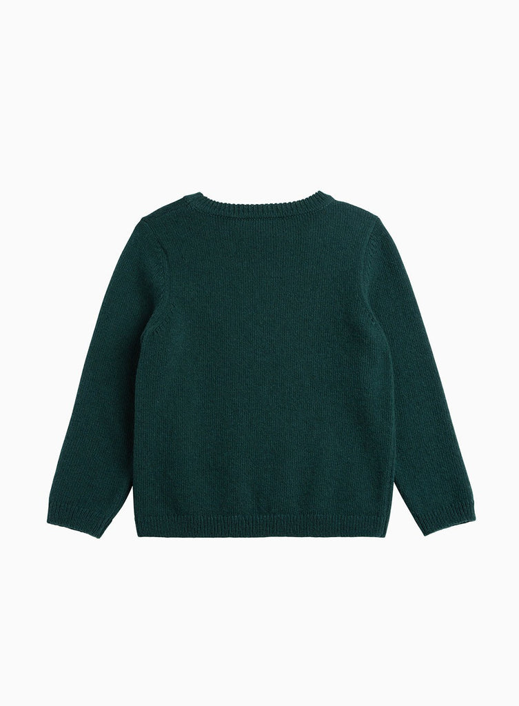 Confiture Scottie Dog Boucle Jumper in Forest Green | Trotters London