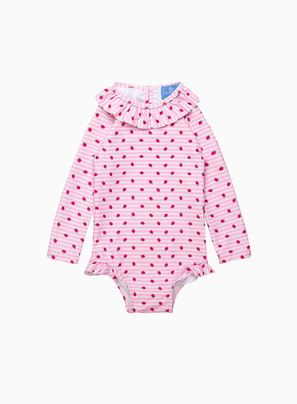 Baby Swimsuit in Pink Strawberry Stripe Trotters London