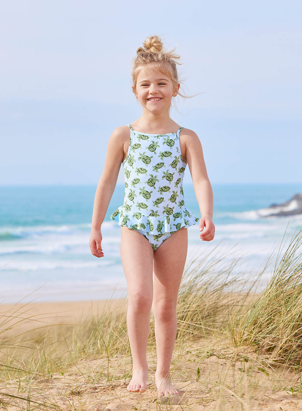 Girls Peplum Swimsuit in Turtle Trotters London