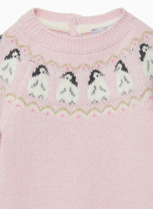 Lapinou All-in-One Baby Penguin Fair Isle All-in-One in Pale Pink