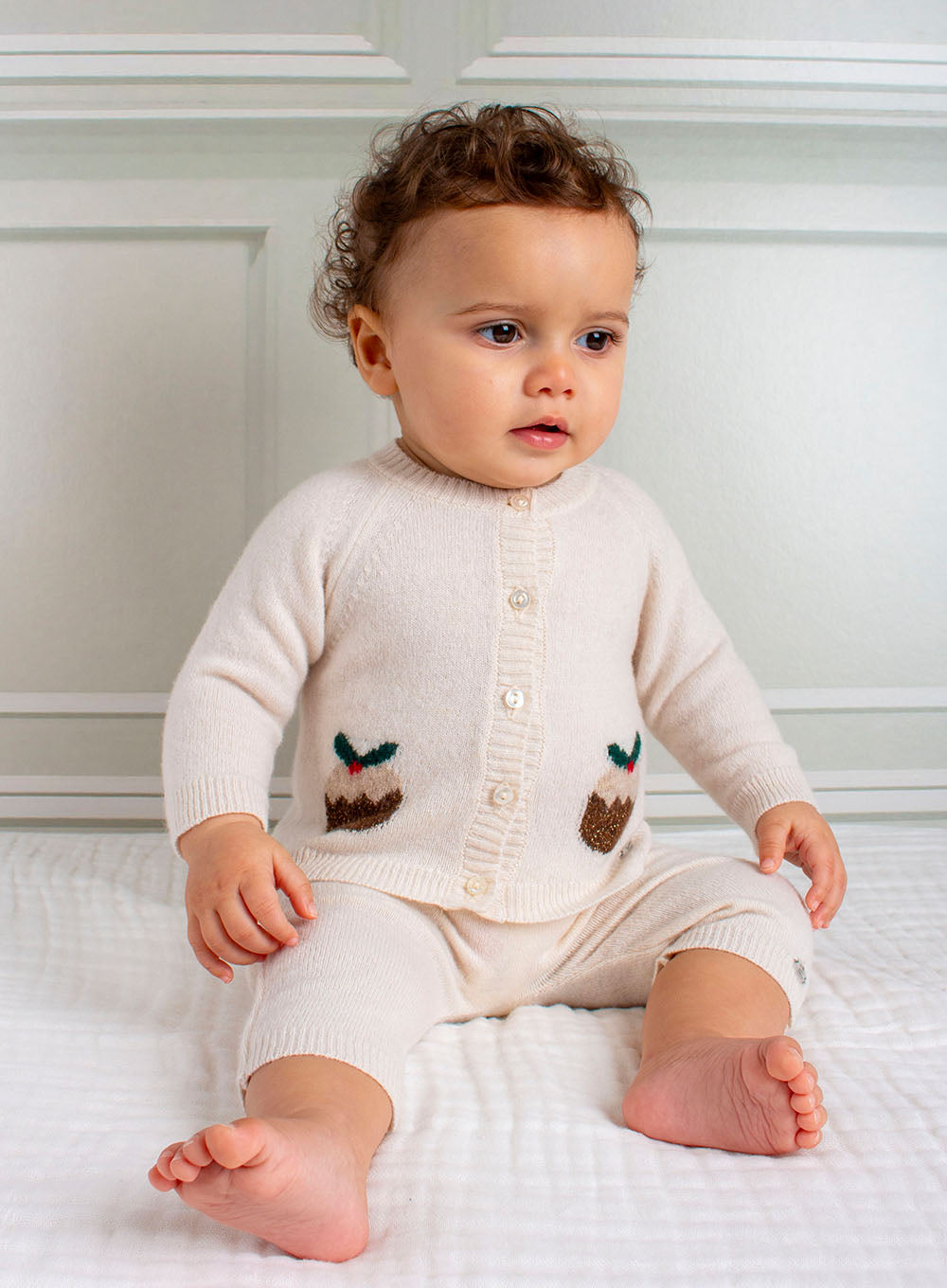 Baby Christmas Pudding Cardigan Trotters London