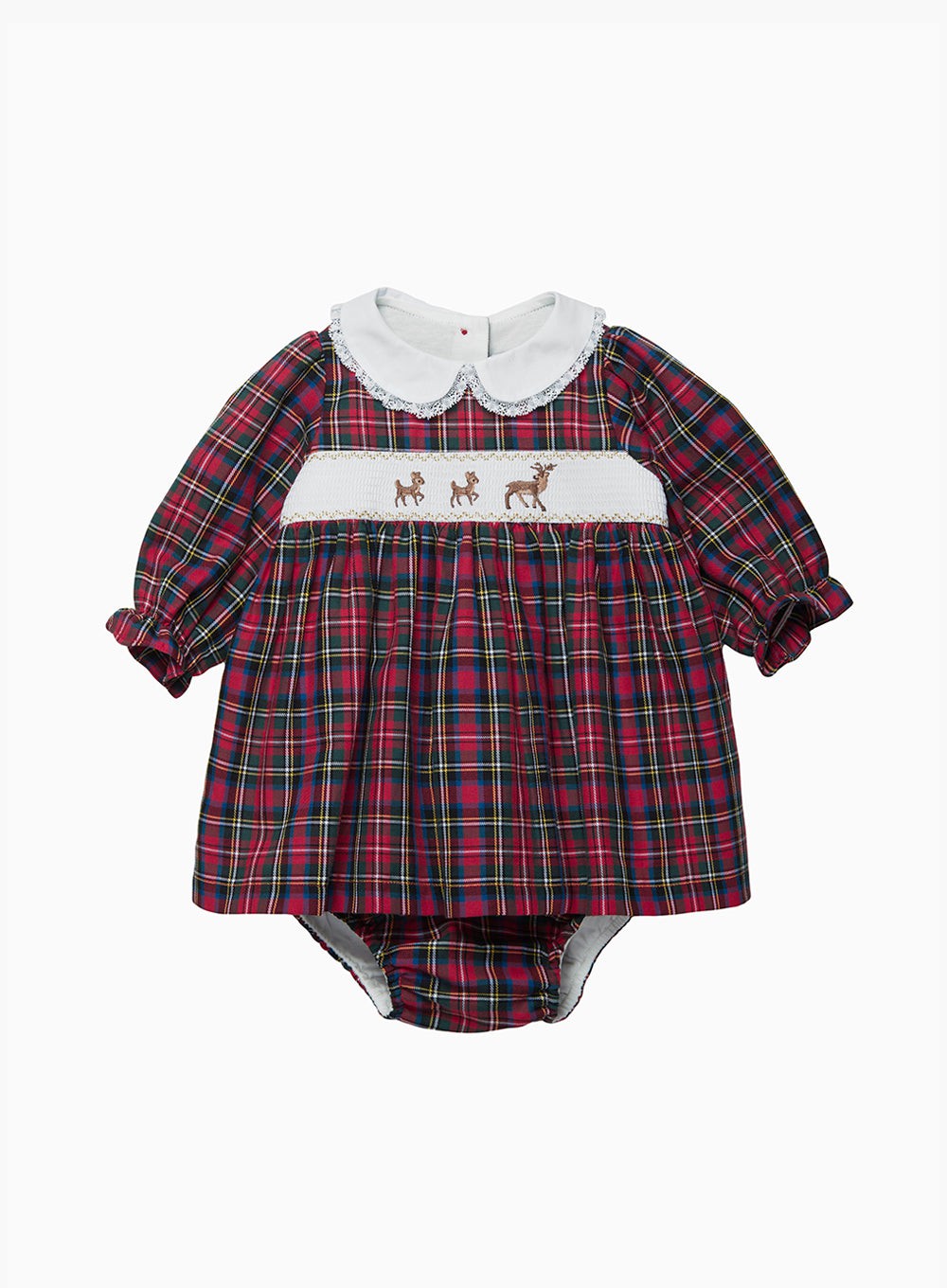 Baby Tartan Reindeer Smocked Dress Trotters London