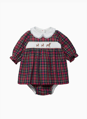 Lapinou Dress Baby Tartan Reindeer Smocked Dress