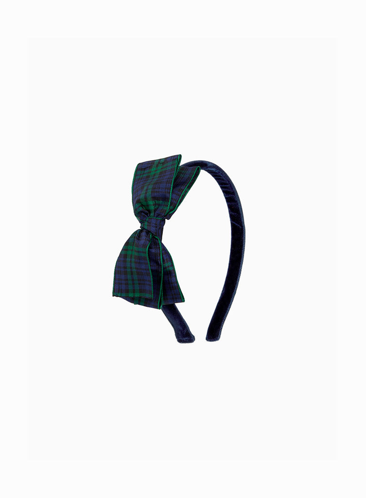 Lily Rose Alice Bands Big Ribbon Bow Band in Navy/Green Tartan