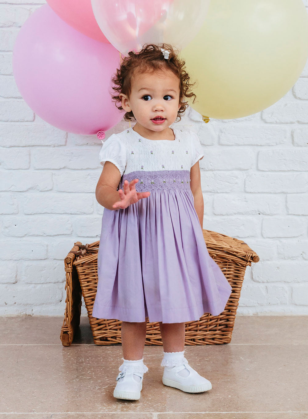 Baby Girls Rose Hand Smocked Dress Lilac Trotters London