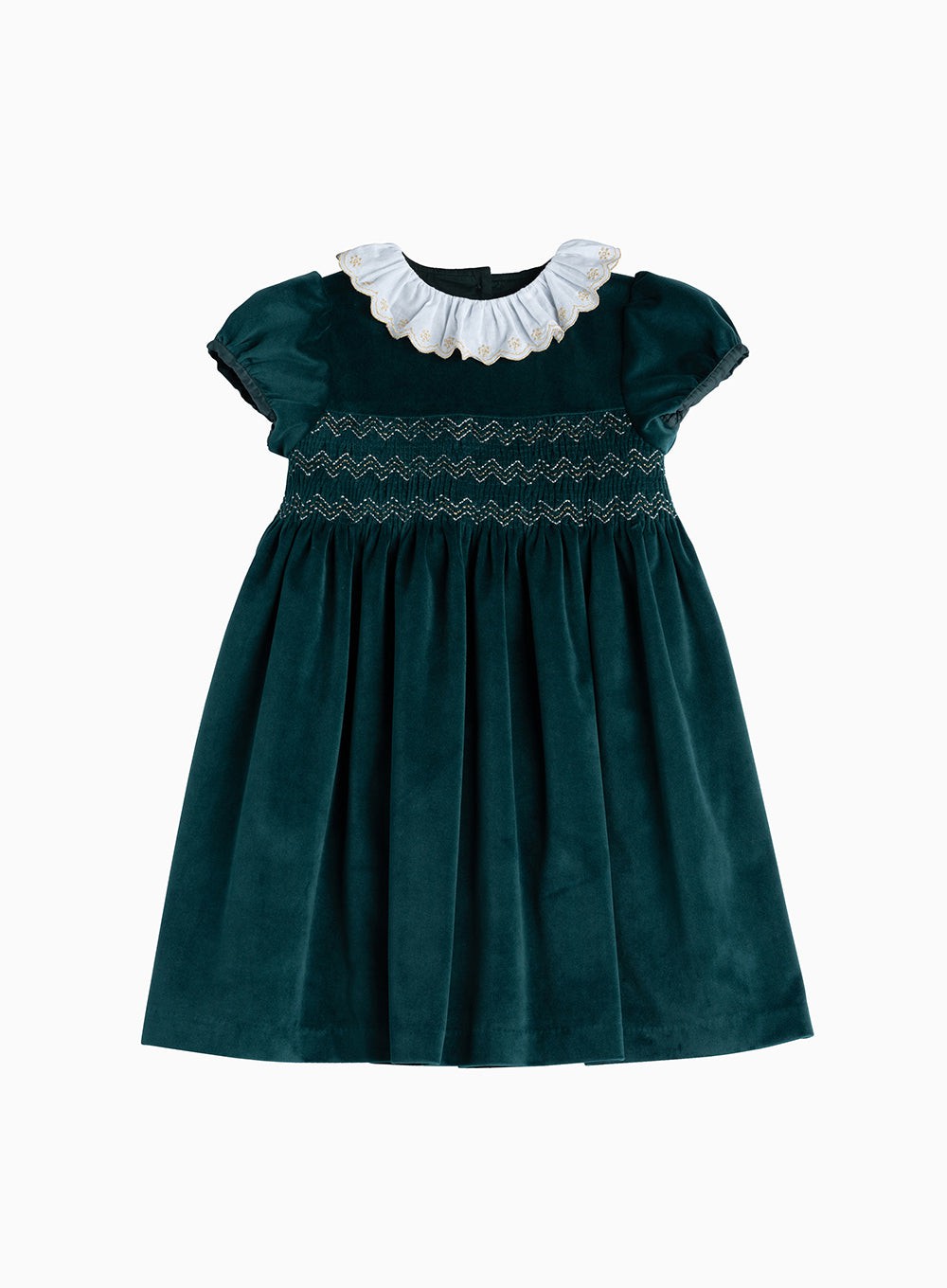 Girls Octavia Velvet Party Dress Emerald Velvet Trotters London